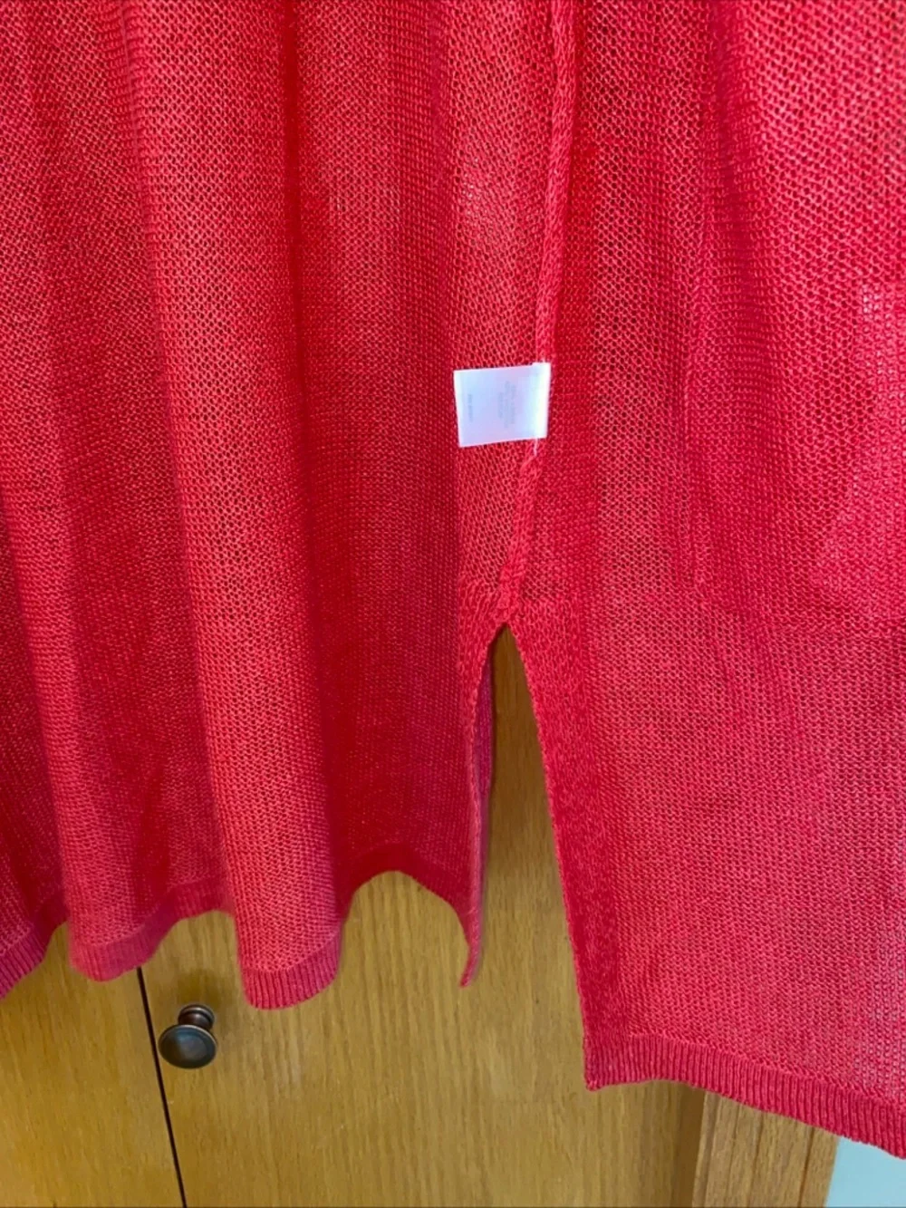 J. Jill Linen Blend Cardigan Sweater Womens L Coral Red Open Front Coastal Beach